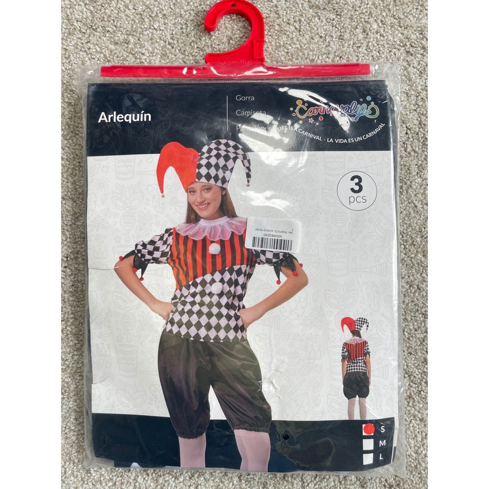 Carnavalife Arlequin Jester Costume Women S 3pc Harlequin Halloween Red Black